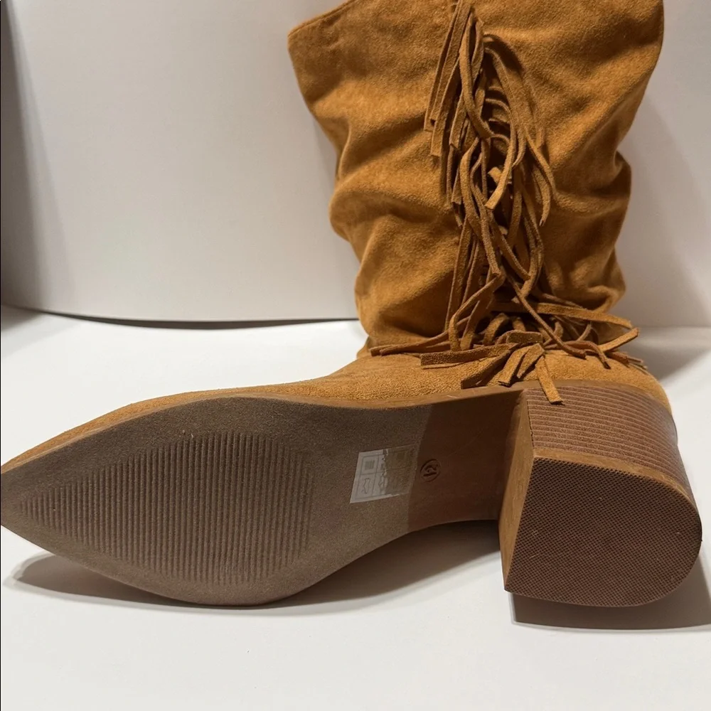 Journee Fringe Suede Mid-Calf Boots - Picture 6 of 7